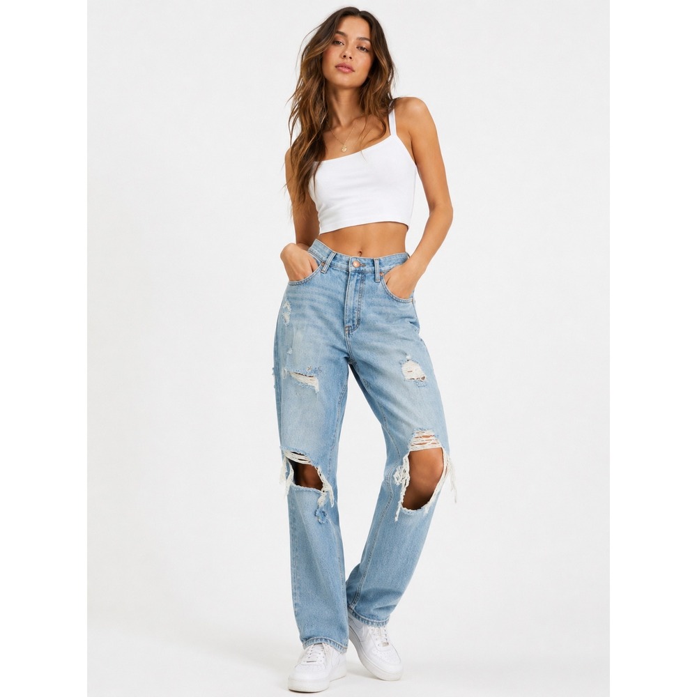 BKE Mom Jeans Women 29 Light Wash High Rise Distressed Tapered Denim Grunge